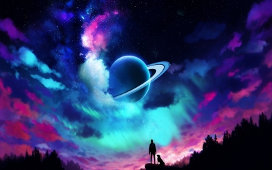 Aurora Sky Ultra HD Wallpaper with Colorful Planets and Night Sky