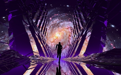 Cosmic Passage Man Silhouette in Nebula Space Portal HD Wallpaper