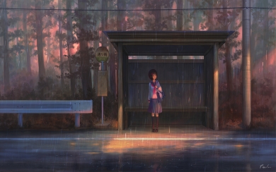 Enchanting Rain Anime Girl in the Serenity of a Downpour