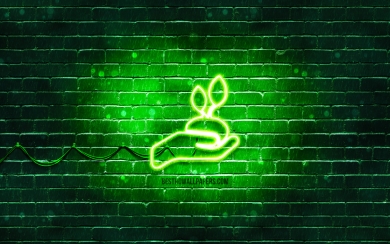 Environmental Protection Neon Icon Green Background HD Wallpaper