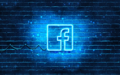 Facebook Neon Logo on Blue Brickwall: HD Wallpaper