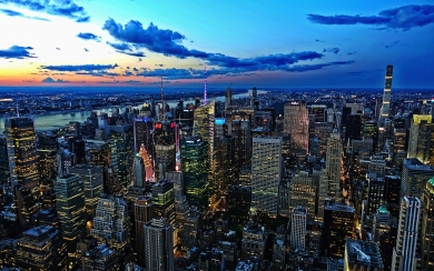 Manhattan Sunset Modern Skyscrapers at Dusk HD Wallpaper