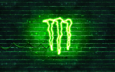 Monster Energy Green Logo on Green Brick Wall HD Wallpaper