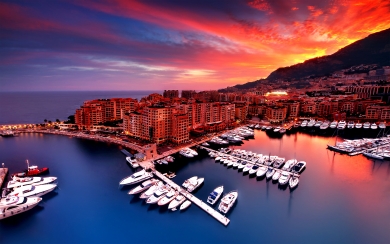 Monte-Carlo Sunset Captivating Harbor Panorama in Monaco HD Wallpaper