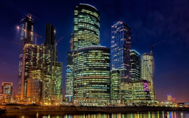 Moscow-City Skyscrapers A Modern Marvel Illuminated by Night HD Wallpaper