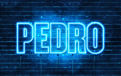 Pedro Name in Blue Neon Lights Horizontal Text HD Wallpaper