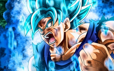 Anger Son Goku Blue Flames of Battle HD Wallpaper