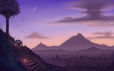 Cats Watching the Mountain View Captivating Digital Art by Talented Artist HD Wallpaper