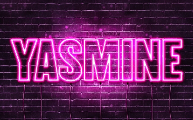 Radiant Celebrations Happy Birthday Yasmine in Purple Neon Lights HD Wallpaper