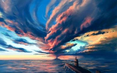 Volcano Storm digital Artwork HD Wallpaper