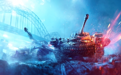 Armored Fury Battlefield V Tanks Battle on a Bridge HD Wallpaper
