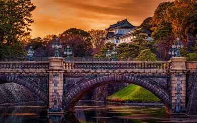 Autumn Splendo Edo Castle Tokyo Imperial Palace HD Wallpaper