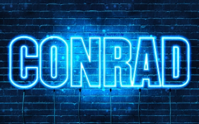 Conrad in Blue Neon Lights Horizontal Text HD Wallpaper