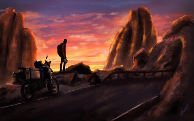 Road to Freedom Biker Artwork HD Wallpaper