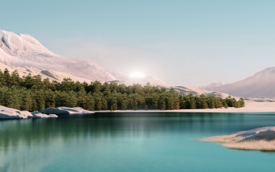 Riverside Sunrise on Earth Windows 11 Landscape HD 4K 5K 6K 7K 8K Wallpaper