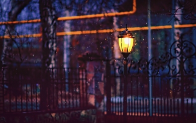 Winter's Embrace Street Light and Fence in Snowy Splendor HD Wallpaper