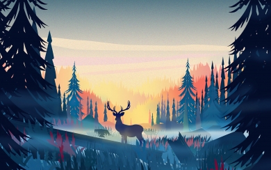 Reindeer Minimal Forest in HD 2025 4K 5K Wallpaper