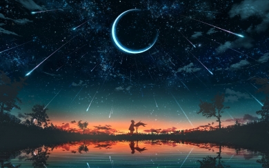 Crescent Night Anime Landscape HD Wallpaper To Download For iMacs iPads Tablets