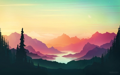 Sunset Over Mountains HD Wallpaper 2024
