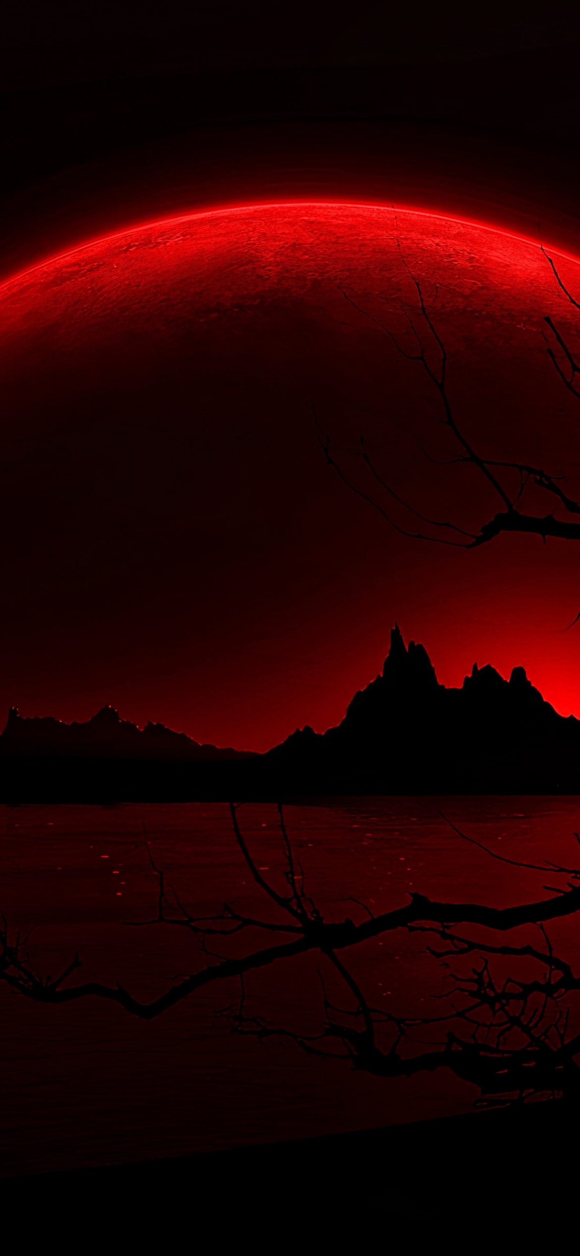 Download Silhouette of Mountains and Moon Red Landscape HD Wallpaper ...